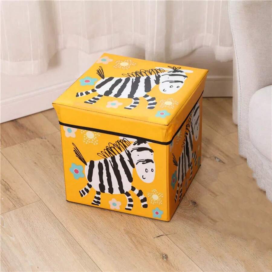 Caja organizadora infantil plegable con tapa – Baúl para juguetes, ropa o guardado, diseño rosa con búho y elefante, resistente, impermeable y segura para niños - Amarillo - Ver 1