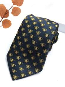 1条男士休闲动物斑马和蜜蜂印花图案新奇学院风领带，适合派对、日常穿着、约会、学校服装以及圣诞节装饰。 - 彩色 - 查看 5