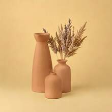 Set Of 3 Minimalist Brown Ceramic Vases - Elegant Home Decor & Wedding Centerpiece - Modern Flower Vases Set - Romantic Gift Idea - 棕色 - 查看 8