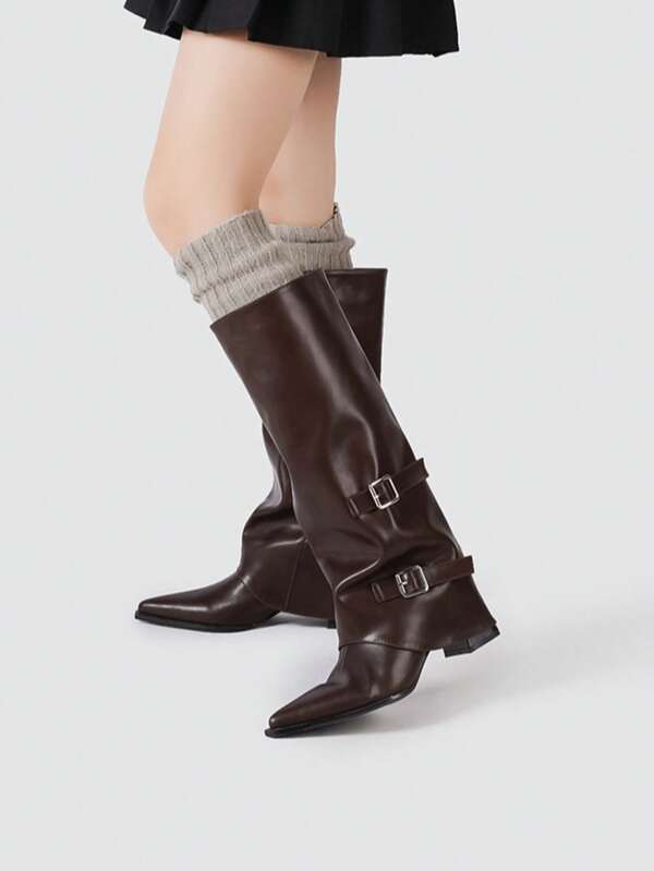 Botas acampanadas de mujer estilo europeo y americano para la primavera 2025, botas altas con plataforma y tacón alto, botas de caña alta con carisma