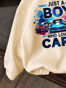 男童休闲汽车和字母图案保暖连帽卫衣