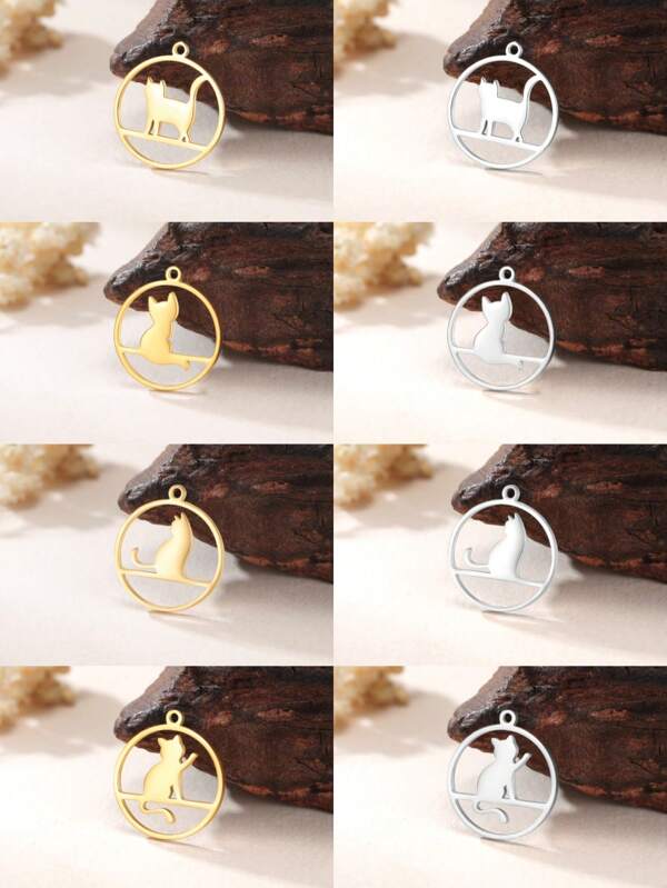 3 Stücke/Set Edelstahl Rund Katzen Charm Anhänger, süße Tier Schmuckzubehör für Halskette, Armband, Ohrringe DIY Basteln, Geschenk zum Feiertag