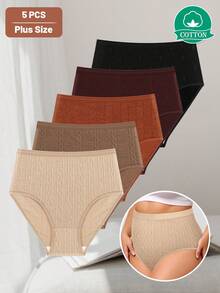 MEIYATING Quần lót cotton cạp cao liền mạch cỡ lớn 5 chiếc/gói cho nữ, họa tiết jacquard, vừa vặn thoải mái, kiểm soát bụng - Nhiều màu - Xem 6