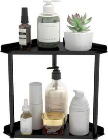 2 Tier Bathroom Counter Organizer, Vanity Organizer Corner Shelf, Skincare, Makeup Countertop Organizers, Kitchen, Bathroom Counter Storage, Black - Black 2 Tier - View 7