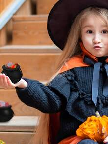 6 件万圣节黑色迷你女巫桶糖果桶带手柄糖果架 - 万圣节糖果碗，非常适合万圣节派对装饰、不给糖就捣蛋、节日派对用品