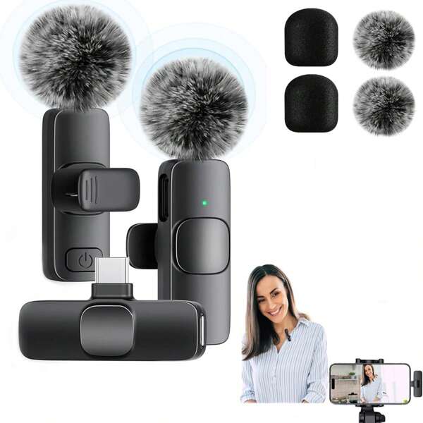 2 paquetes de micrófono inalámbrico Mini Mic Pro para iPhone, iPad, Android, micrófono de solapa para grabación de video - Micrófono para iPhone con grabación cristalina con USB-C para podcast