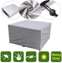 1 funda para muebles de patio, plateada, rectangular o cuadrada, para mesa y sillas de jardín, con cordón, impermeable, a prueba de polvo y resistente a los rayos UV.