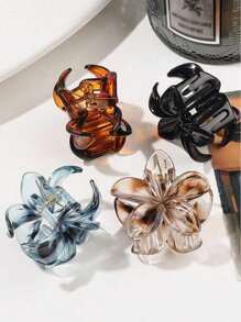 4 件渐变深琥珀色花朵发夹，简约优雅小巧凌乱侧发髻发带，发饰 - 彩色 - 查看 2