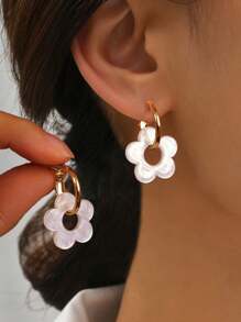 2pcs-12pcs Set Women Elegant Unique Design Colorful Acrylic Floral Drop Earrings