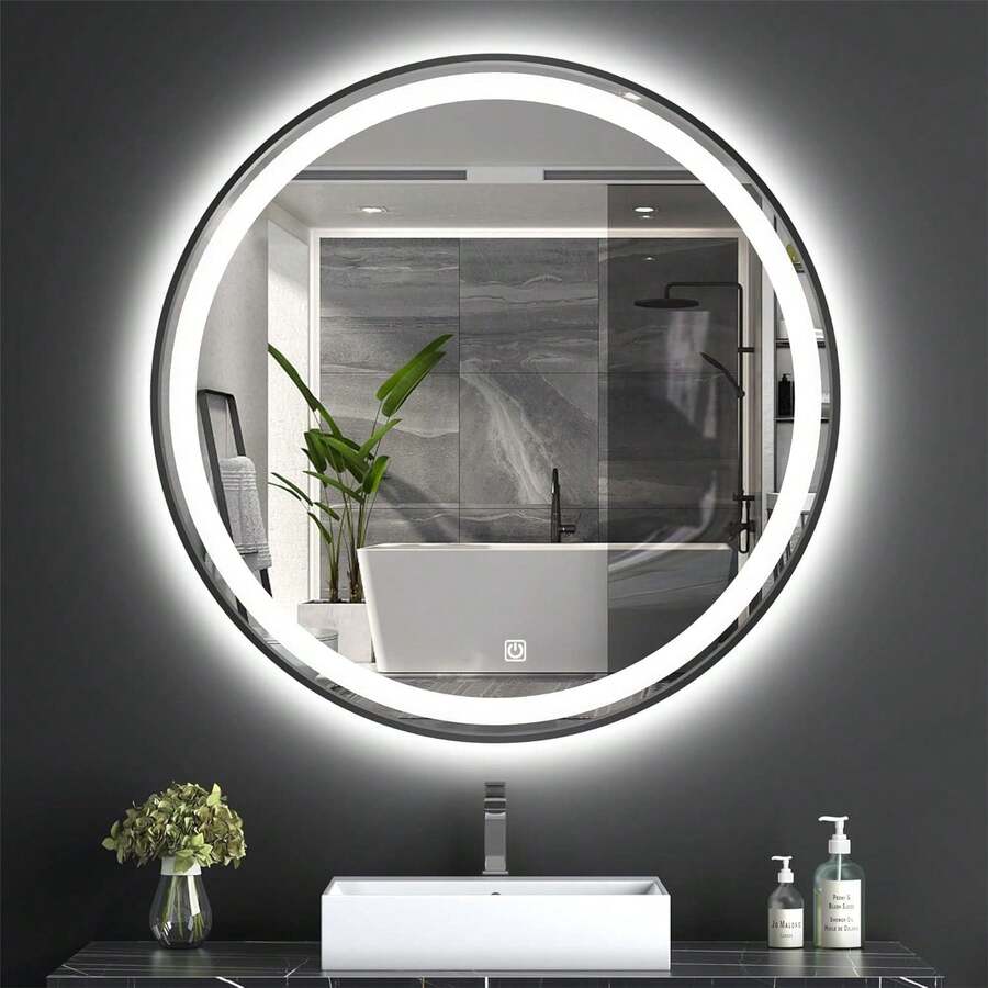 Espejo Touch Baño Redondo Espejo Con 1 Modo Función De Ajuste De Luz Tricolor Diámetro 60cm Pared Decorativos Cuadrado Eléctrico Marco Espejos - Blanco - Ver 1