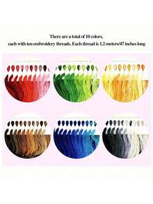 Un set de hilo bordado degradado, en total 10 colores, 100 piezas de cada uno con una longitud de 119,89 cm. Hilo de bordado de colores de alta calidad, hilo de poliéster para punto de cruz, hilo de coser DIY, línea de artesanía a mano, hilo bordado a mano, paquete de arte de hilos de coser, un hebra de 6 hebras - Multicolor - Ver 5