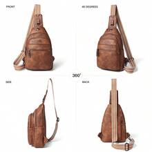 LATMAP Sling Bag For Women Men Crossbody Shoulder Tote Blet Bags Backpack Fanny Pack Travel Purse Faux Leather,Vacation Essentials&Back-To-School Essentials,Brown - 棕色 - 查看 8