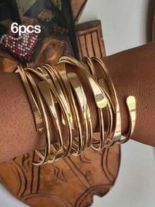 5/10pcs Luxury Retro Boho Adjustable Stackable Bracelets, Golden Cuff Bracelets For Women Men Daily Party Holiday Chunky Jewelry Gift - Multicolor - View 28