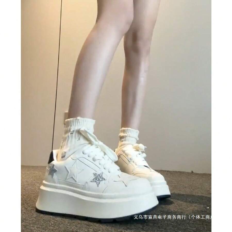 Women Skateboarding Shoes - 米白色 [厚底6cm] - 查看 1