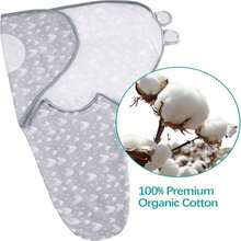 Biloban Baby Swaddles 0-3 Months For Boy Girls, Newborn, Organic Cotton Adjustable Blanket, Lovely Grey Print, 2 Pack - 灰色印花 - 查看 2