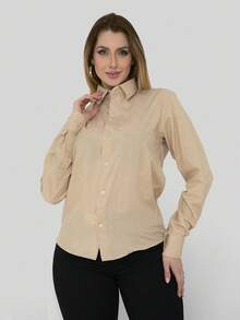 Women's Formal Shirt Premium Linen Structured Long Sleeve Shirt - Beige - View 3