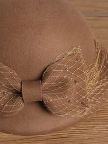 1 peça, boina nova, 2025, chapéu de feltro estilo francês para mulheres, outono/inverno, vintage, versátil, feltro de lã, aba enrolada, véu de malha, roupas de outono