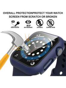 Miếng dán màn hình cường lực - Ốp bảo vệ toàn thân bằng nhựa PC cứng, siêu mỏng, độ phân giải cao, tương thích với Apple Watch Series Ultra/SE/11/10/9/8/7/6/5/4/3/2/1, phù hợp với kích thước 38/40/41/42/44/45/46/49mm, phụ kiện ốp bảo vệ đồng hồ thông minh, màu xanh dương đậm. - Màu xanh nửa đêm - Xem 4