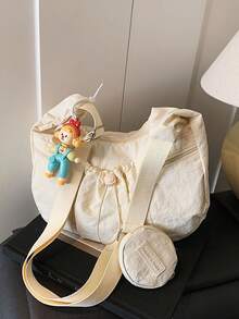 Large Capacity, Minimalist, Fashionable, Versatile Women's Crossbody Bag, Lightweight And Stylish Artistic Shoulder Bag, Exquisite Appearance, Pleated Drawstring Dumpling Bag, Suitable For Daily Commute And School - Beige - View 9