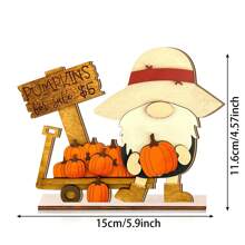 2 Pieces/Set 2D Autumn Pumpkin Harvest Dwarfs And Highland Cattle Wooden Modern Desktop Decoration Ornaments Autumn Thanksgiving Theme Party Decoration, Restaurant Decoration, Room Decoration, Home Decoration Halloween Decor Fall Decor
