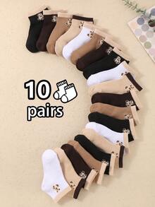 10 Paar Kindersocken mit braunem Bärenmuster in Kontrastfarben, bequem und weich, erschwinglich und fleckresistent, modisch und vielseitig, geeignet für Reisen, Schule und den Alltag, Mädchen Socken, Teenager Socken, Geschenke