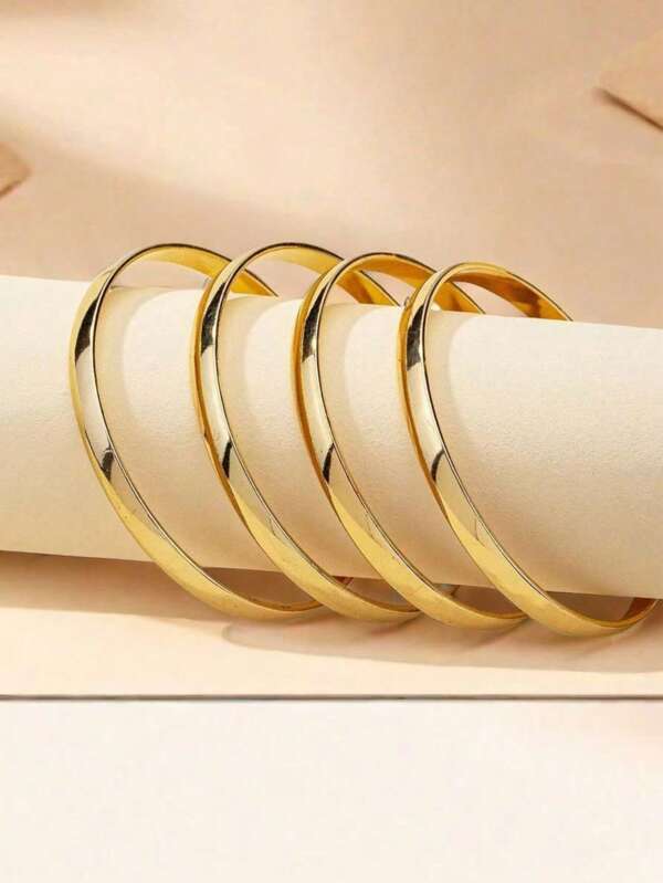 4pcs Metal Minimalist Slim Bangle Bracelets Set, Fashion Accessories Suitable For Vacation, Party, Dancing, Date, Perfect Gift For Girlfriend