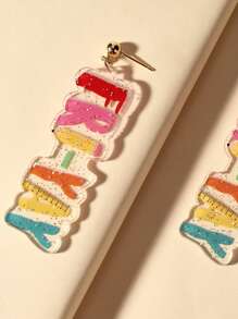 1pair Cute Acrylic FRIYAY LETTER Pencil Ruler Printed Drop Earrings For Women Girl Student For Back To School Day Teachers Day Festival Gift Accessories Jewelry
