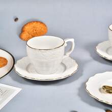 13 件套意式浓缩咖啡杯 6 件套、陶瓷咖啡茶杯套装 3 盎司（90 毫升）带支架和碟子、土耳其咖啡杯，适合家庭办公室茶饮、花卉浮雕金边白色杯子、意式浓缩咖啡杯碟套装、新骨瓷咖啡杯配木架、卡布奇诺杯、可爱的小咖啡杯，用于咖啡饮料、拿铁、茶具 6 件套 - 彩色 - 查看 4