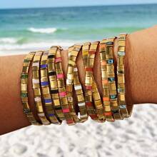 1 PIEZA Pulsera con cuentas de estilo bohemio y cuentas de vidrio TILA, ideal para el océano y las vacaciones de verano, adecuada tanto para hombres como para mujeres, ideal como regalo