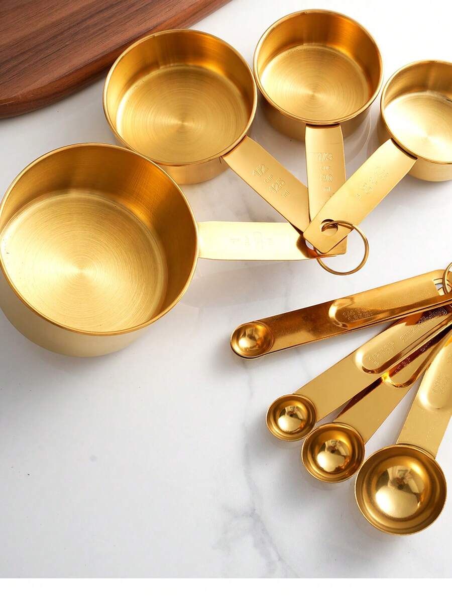 4pcs/8pcs Stainless Steel Measuring Cup Set, Multi-Piece Kitchen Measuring Tools, For Cooking And Baking, Measure Dry Ingredients And Liquids - Multicolor - View 1