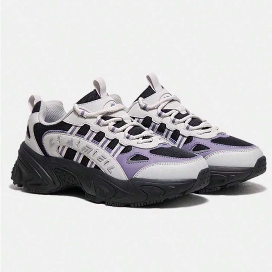 CAMEL CROWN Zapatos casuales para mujer con suela antideslizante y transpirable, zapatillas deportivas de moda todo a juego, tenis robustos - Chip gris crepúsculo morado negro - Ver 1