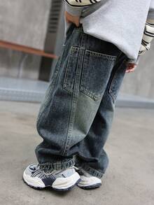 Boys' Loose Fit Denim Jeans, Suitable For Everyday, School, Outdoor & Casual Wear, Autumn