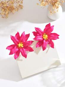 1 Pair Exaggerated Vacation Style Resin Flower Beads Stud Earrings, Unique Design Colorful Crystal Flower Earrings, Versatile For Women Daily Wear And Occasion