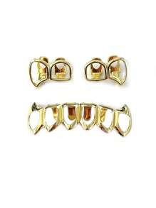 1 Set Punk Hollow Horn Fang Design Unisex Jewelry, Suitable For Nightclub, Halloween, Christmas, Daily Wear, Gold & Silver Colors