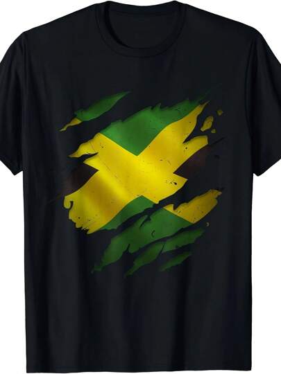 Men Plus Size Proud Jamaican Fashion Shirts Torn Ripped Jamaica Flag T-Shirt 220g Big Size L-3XL 4XL 5XL
