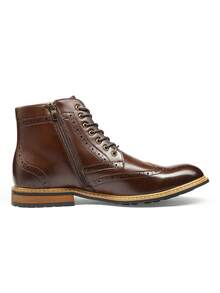 Men's Ankle Boot, Faux Leather, Cap Toe, Lace-Up, Zipper Closure, 1" Heel, Synthetic Sole, Business, Water Resistant - Dark Brown - View 7
