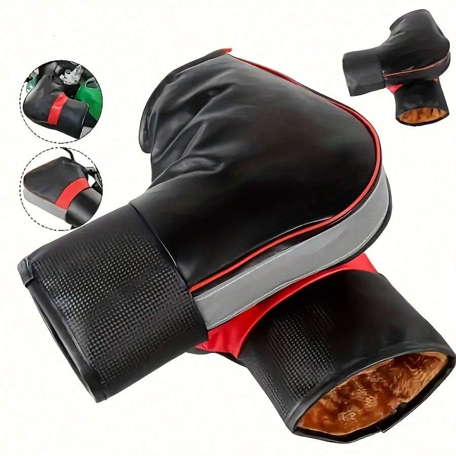 1双冬季骑行手套，防水人造皮革自行车和摩托车手柄手套，带反光条，骑行时无惧冬季寒冷，柔软舒适，超强防寒防霜，防风防雨 - 彩色 - 查看 1