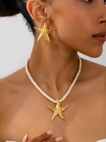 EU/US Popular Minimalist Chic Versatile Asymmetrical Starfish 3 PiecesNecklace Set For Women