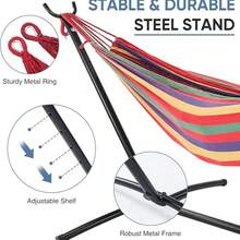 Heavy Duty Double Hammock With Stand - 450lbs Capacity Space Saving Steel Frame, Portable Indoor/Outdoor Hanging Bed With Carrying Bag, Easy Assembly For Patio, Garden & Camping - Đỏ - Xem 4