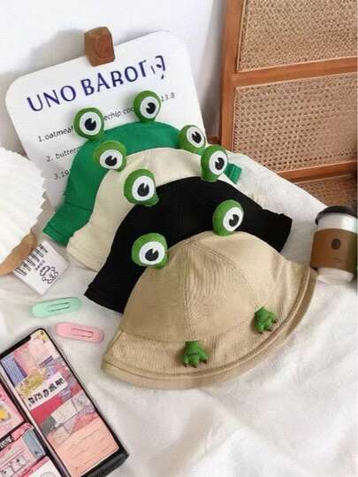 1pc New Frog Design Sun Hat, Outdoor Sunscreen Bucket Hat, Versatile Cartoon Cute Funny Cap Autumn Decor