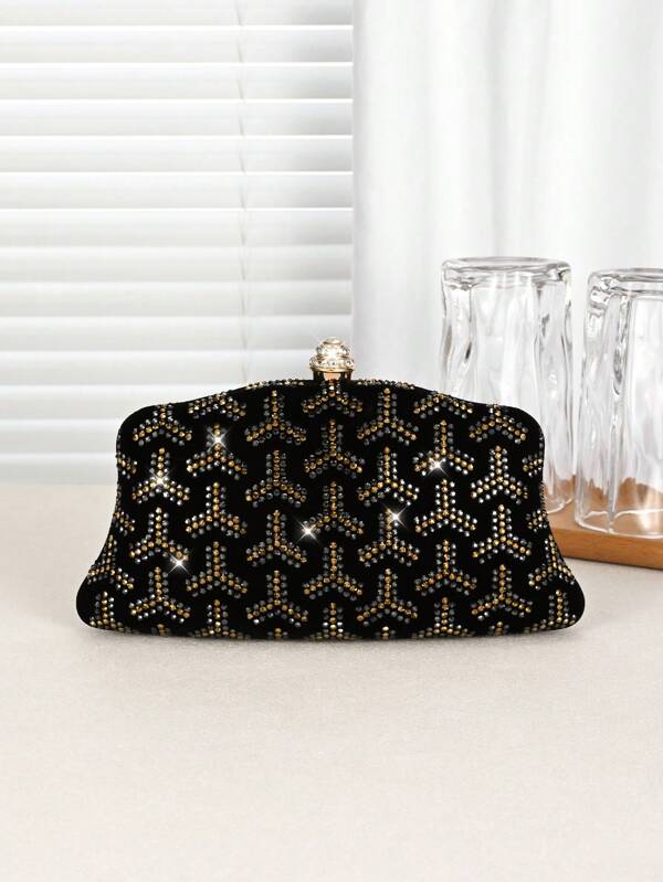 Velvet Rhinestone Embellished Women's Evening Bag, Elegant And Exquisite Rhinestone Clutch With Metal Chain Strap, Suitable For Parties, Romantic Weddings, Dances, Galas, Birthday Gift, Valentine's Day Gift