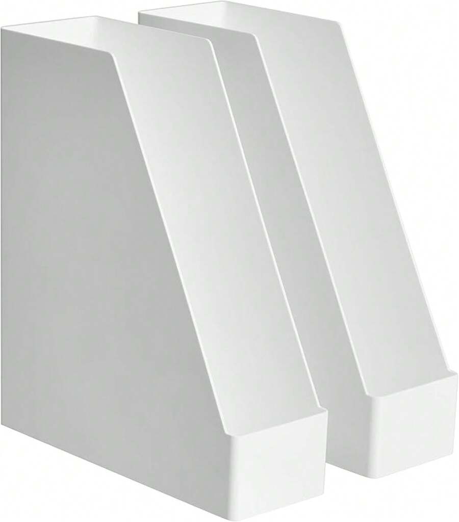 caja de almacenamiento Basics - Organizador de escritorio de plástico, revistero, blanco, paquete de 2 - blanco - Ver 1