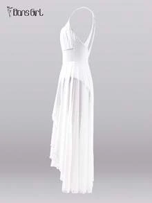 DonsGirl 1件女士浪漫优雅连衣裙 - 现代/古典舞蹈芭蕾舞服，戏剧表演服，蕾丝荷叶边和优质弹力网纱飘逸裙摆 - 白色 - 查看 11