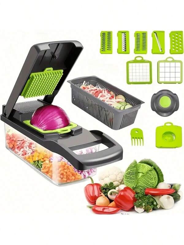 Vegetable Chopper, Multifunctional Fruit Slicer, Handle Food Grinder, Vegetable Slicer, Cutter, Onion Chopper With Multiple Interchangeable Blades, Household Shredded Potatoes, Kitchen Utensils, Kitchen Tools