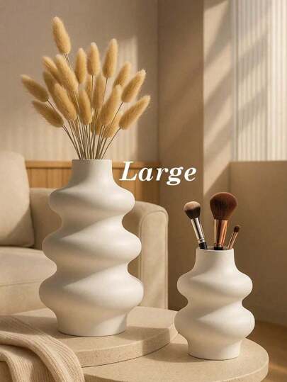 1pc Moderne Wit Wave Resin Vase, Multi Minimalist Dried Flowers, Makeup Brush Storage Or Entryway Accent, Sculptural Aesthetic Home, Idea Qixi, Back To School Fall Refresh Home Room Flower Vase Glass view 8