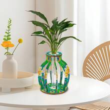 Kit de pintura de diamantes DIY para ensamblaje de jarrones artesanales, arte de diamantes 5D redondo, jarrón de decoración de escritorio con tubo transparente, ornamento de mesa creativo, set de arte de pintura de diamantes de jarrón de flores, decoración del hogar, decoraciones para fiestas y reuniones, regalo artesanal