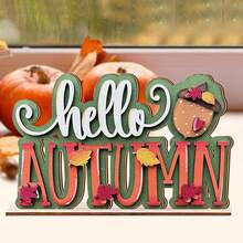 2 件/套 2D 你好，秋天乡村松果枫叶丰收木制秋收现代桌面装饰吊坠秋季感恩节主题派对装饰、房间装饰、家居装饰万圣节装饰秋季装饰秋季装饰