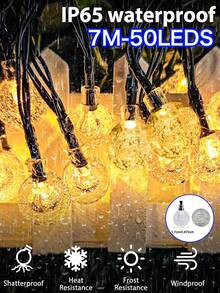 1 包太阳能 100LED/50LED/20LED 灯串，8 种照明模式，水晶球仙女灯，太阳能室内外闪烁圣诞灯，卧室派对婚礼圣诞树花园装饰，暖白/彩色/白色/紫色 IP65 防水 - 黑色 - 查看 15