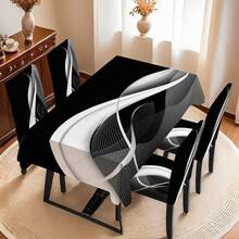 1pc/5pcs/7pcs/30pcs Black & White Texture Pattern Table Cloth And Chair Cover Sets (5pcs Include 4 Chair Covers And 1 Table Cloth; 7pcs Include 6 Chair Covers And 1 Table Cloth), Suitable For Home Gatherings, Rectangular Tablecloth For Square Tables, Elastic Chair Covers For Indoor Dining Rooms - Multicolor - View 8