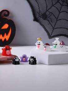 10Pcs Random Color Mini Resin Halloween Decorations - DIY Desktop Small Ornaments, Includes Skull, Ghost, Castle, Bat, Grim Reaper & Duck Figures, Ideal For Home Decor, Perfect For Desktop Display And Party Favors